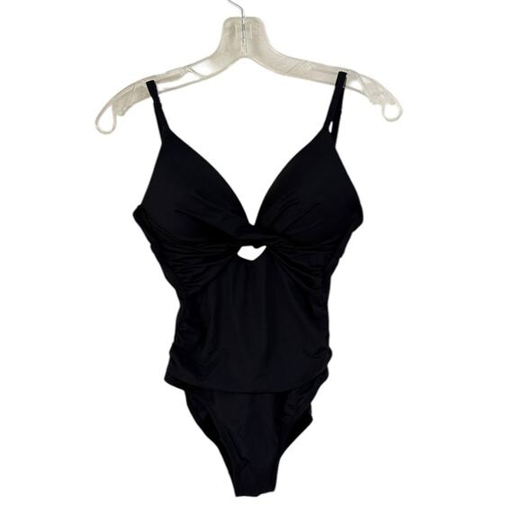 NWOT La Blanca Twist-Front Keyhole One Piece Black Swimsuit – Sz 4 - Picture 3 of 9